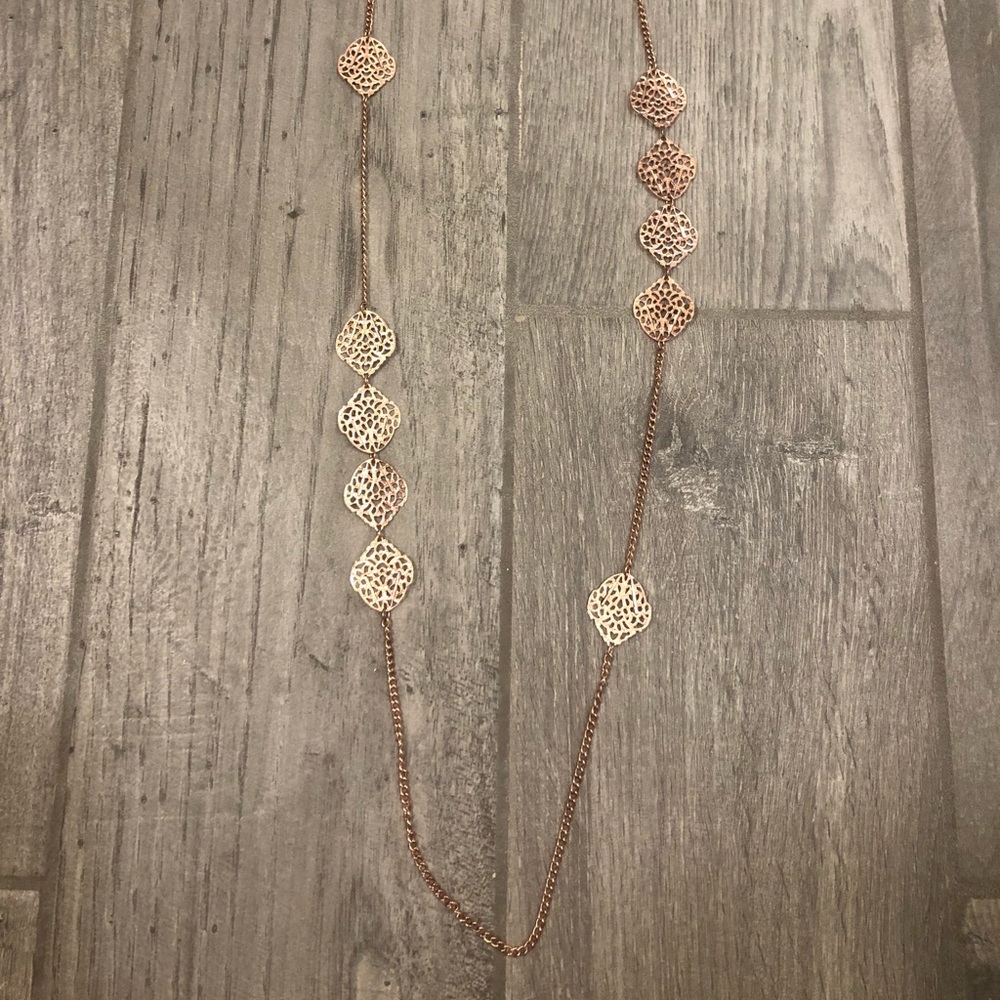 Long Rose Gold Filagree Necklace